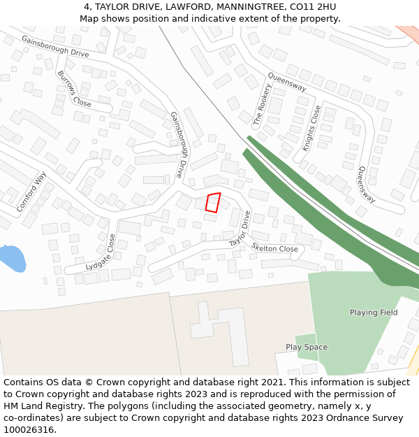 4, TAYLOR DRIVE, LAWFORD, MANNINGTREE, CO11 2HU: Location map and indicative extent of plot