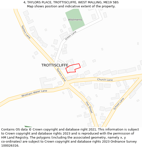 4, TAYLORS PLACE, TROTTISCLIFFE, WEST MALLING, ME19 5BS: Location map and indicative extent of plot