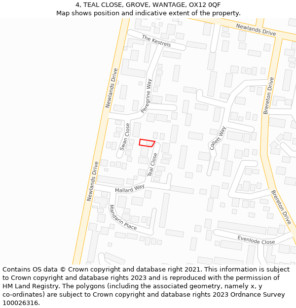 4, TEAL CLOSE, GROVE, WANTAGE, OX12 0QF: Location map and indicative extent of plot