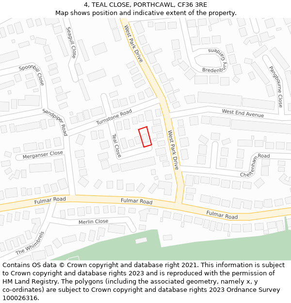 4, TEAL CLOSE, PORTHCAWL, CF36 3RE: Location map and indicative extent of plot