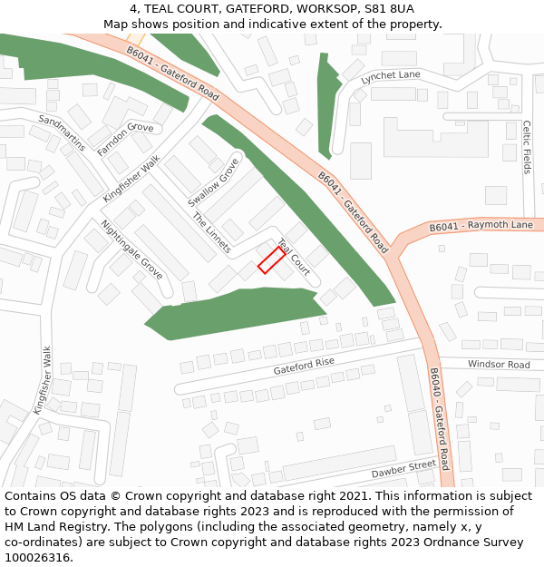 4, TEAL COURT, GATEFORD, WORKSOP, S81 8UA: Location map and indicative extent of plot