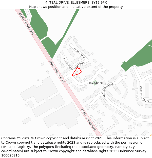 4, TEAL DRIVE, ELLESMERE, SY12 9PX: Location map and indicative extent of plot