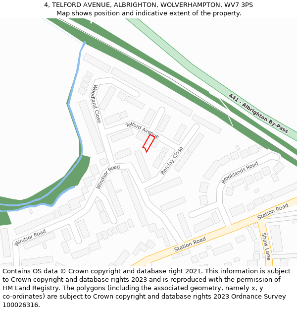 4, TELFORD AVENUE, ALBRIGHTON, WOLVERHAMPTON, WV7 3PS: Location map and indicative extent of plot