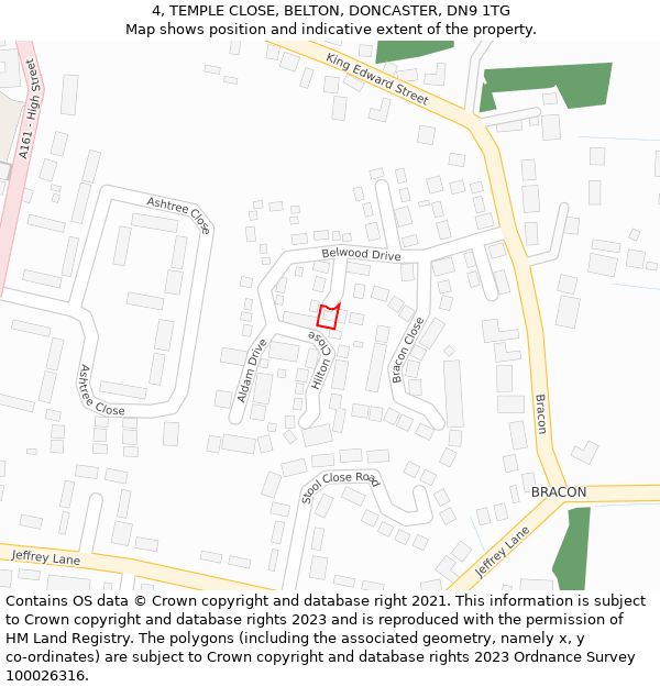 4, TEMPLE CLOSE, BELTON, DONCASTER, DN9 1TG: Location map and indicative extent of plot