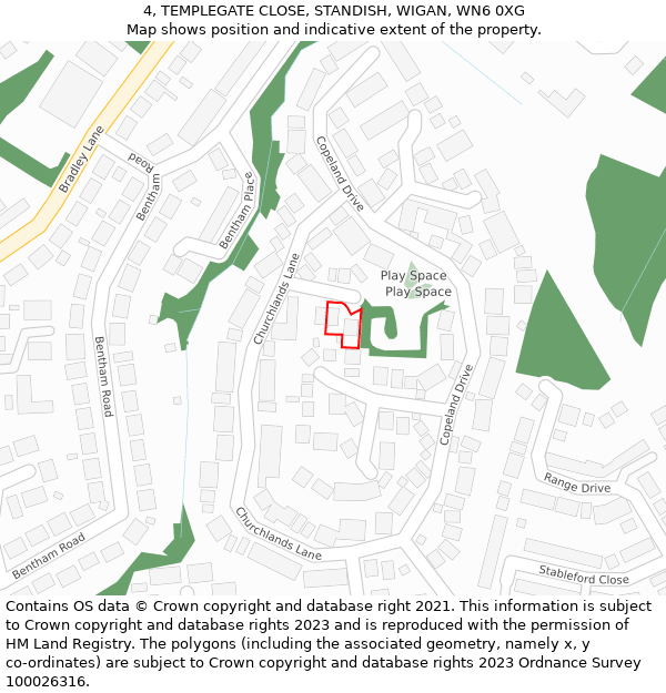 4, TEMPLEGATE CLOSE, STANDISH, WIGAN, WN6 0XG: Location map and indicative extent of plot