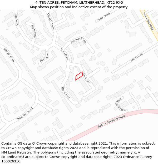 4, TEN ACRES, FETCHAM, LEATHERHEAD, KT22 9XQ: Location map and indicative extent of plot