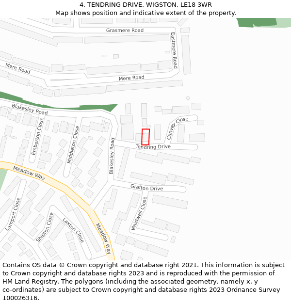 4, TENDRING DRIVE, WIGSTON, LE18 3WR: Location map and indicative extent of plot