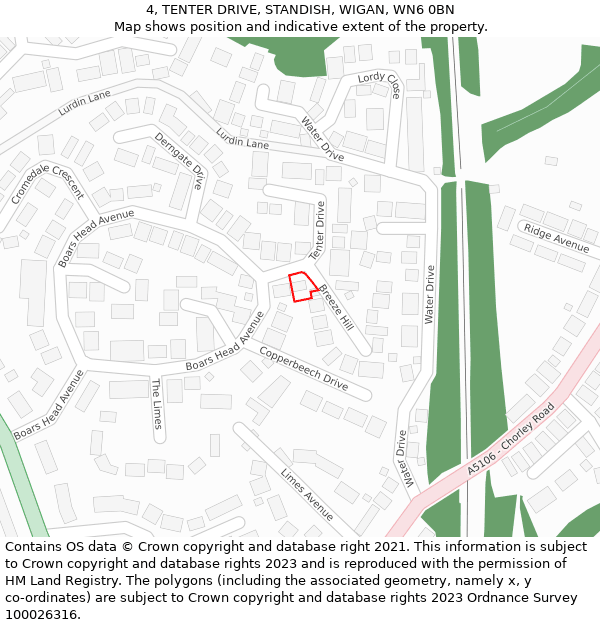 4, TENTER DRIVE, STANDISH, WIGAN, WN6 0BN: Location map and indicative extent of plot