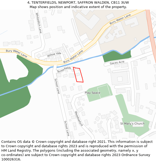 4, TENTERFIELDS, NEWPORT, SAFFRON WALDEN, CB11 3UW: Location map and indicative extent of plot