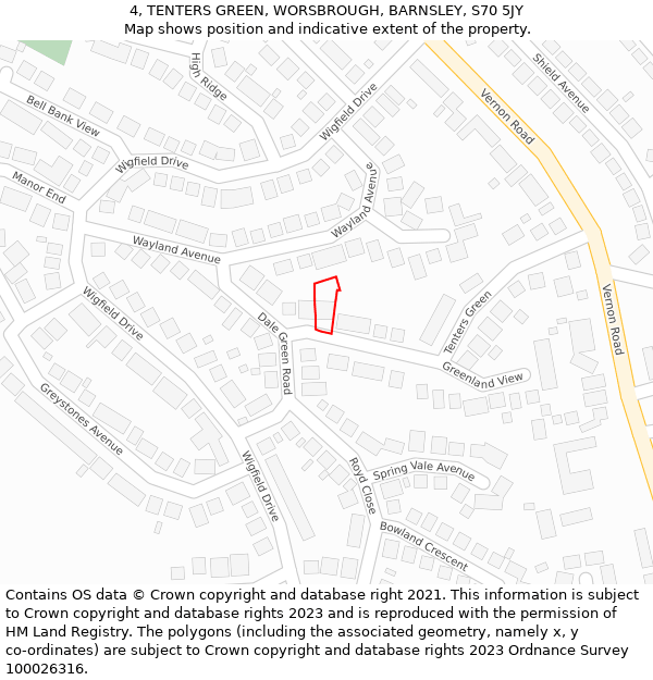 4, TENTERS GREEN, WORSBROUGH, BARNSLEY, S70 5JY: Location map and indicative extent of plot