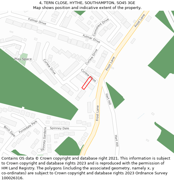 4, TERN CLOSE, HYTHE, SOUTHAMPTON, SO45 3GE: Location map and indicative extent of plot