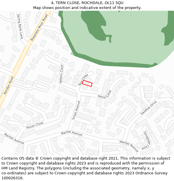 4, TERN CLOSE, ROCHDALE, OL11 5QU: Location map and indicative extent of plot