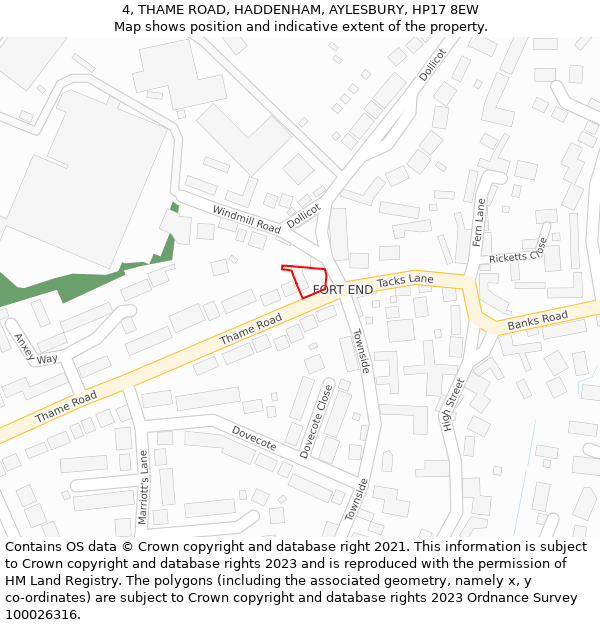 4, THAME ROAD, HADDENHAM, AYLESBURY, HP17 8EW: Location map and indicative extent of plot