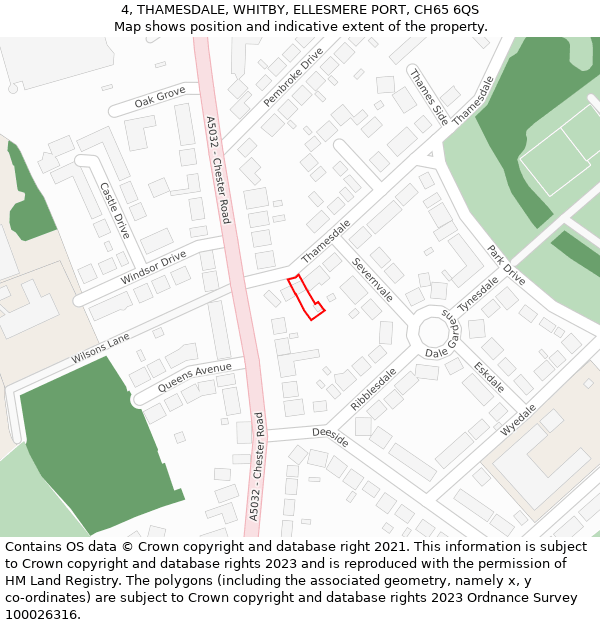 4, THAMESDALE, WHITBY, ELLESMERE PORT, CH65 6QS: Location map and indicative extent of plot