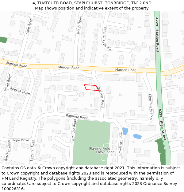 4, THATCHER ROAD, STAPLEHURST, TONBRIDGE, TN12 0ND: Location map and indicative extent of plot