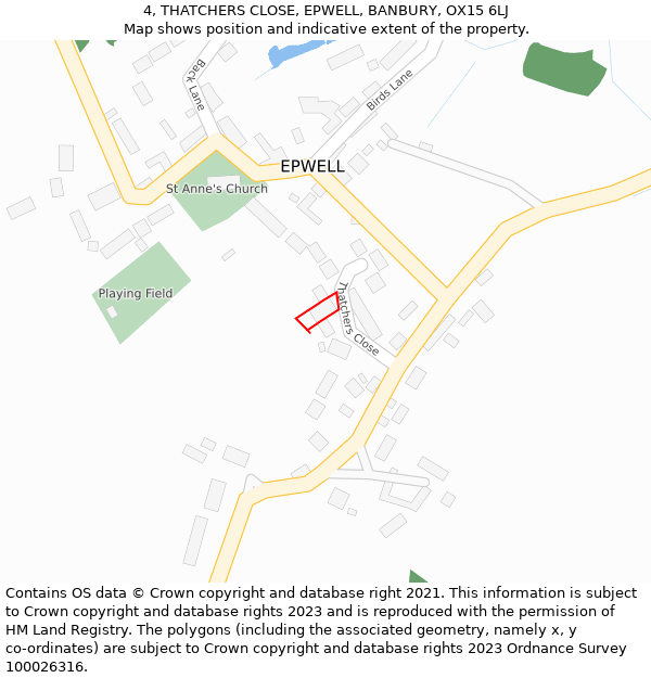 4, THATCHERS CLOSE, EPWELL, BANBURY, OX15 6LJ: Location map and indicative extent of plot