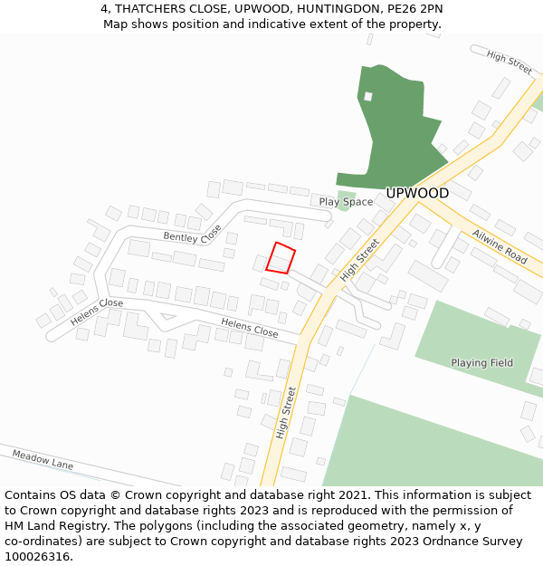 4, THATCHERS CLOSE, UPWOOD, HUNTINGDON, PE26 2PN: Location map and indicative extent of plot