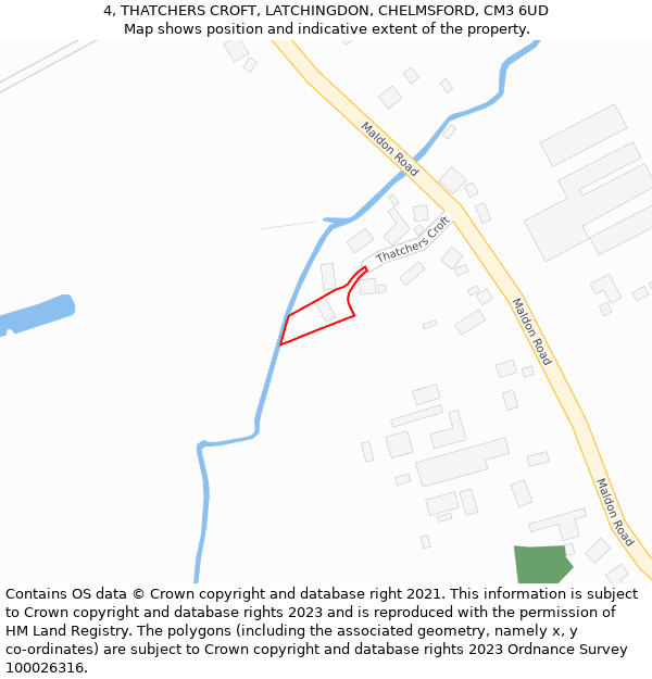 4, THATCHERS CROFT, LATCHINGDON, CHELMSFORD, CM3 6UD: Location map and indicative extent of plot