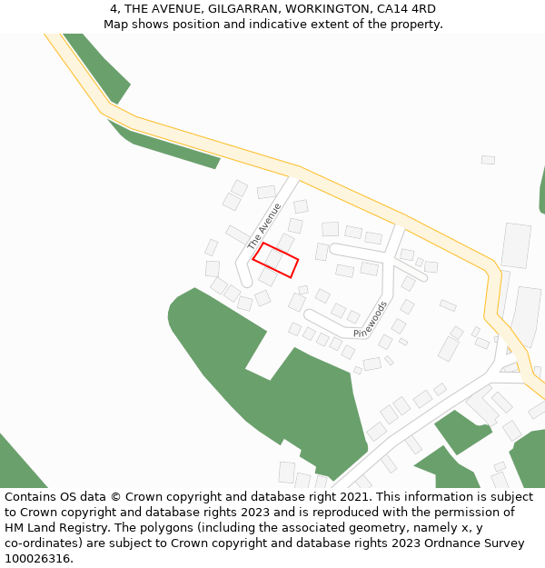 4, THE AVENUE, GILGARRAN, WORKINGTON, CA14 4RD: Location map and indicative extent of plot