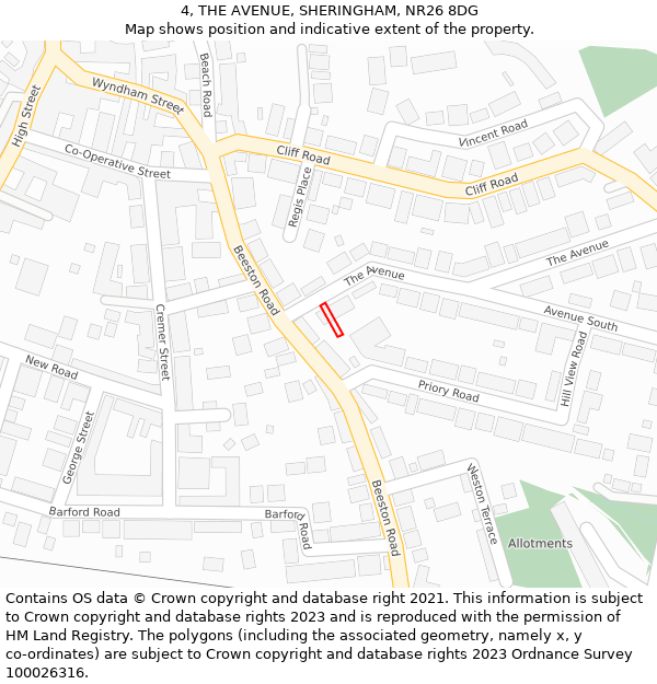 4, THE AVENUE, SHERINGHAM, NR26 8DG: Location map and indicative extent of plot