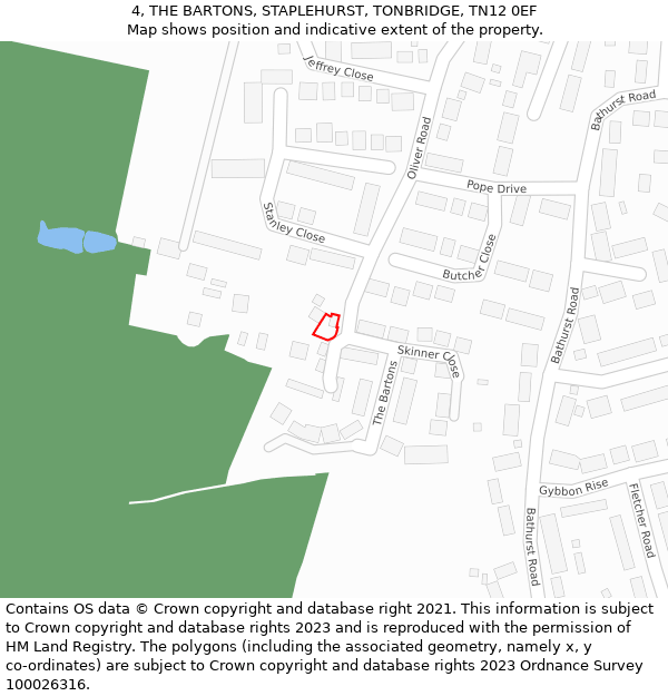 4, THE BARTONS, STAPLEHURST, TONBRIDGE, TN12 0EF: Location map and indicative extent of plot