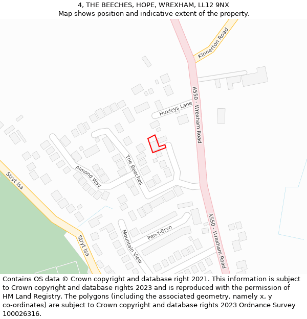 4, THE BEECHES, HOPE, WREXHAM, LL12 9NX: Location map and indicative extent of plot