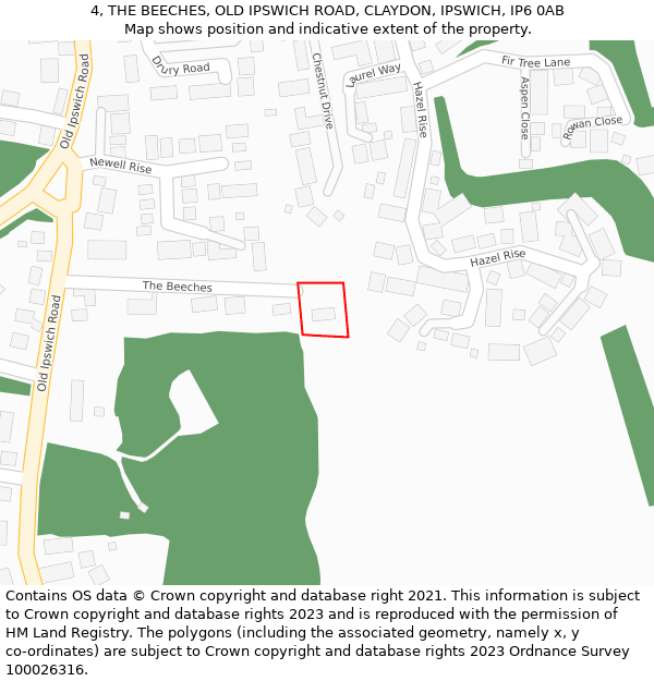4, THE BEECHES, OLD IPSWICH ROAD, CLAYDON, IPSWICH, IP6 0AB: Location map and indicative extent of plot