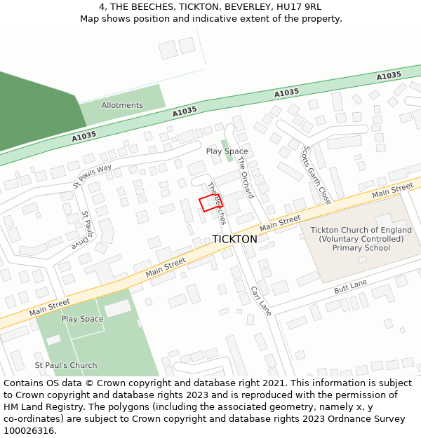 4, THE BEECHES, TICKTON, BEVERLEY, HU17 9RL: Location map and indicative extent of plot