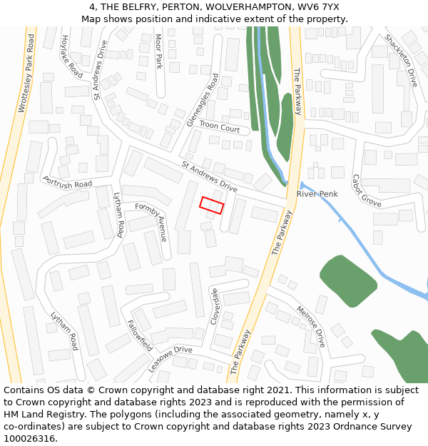 4, THE BELFRY, PERTON, WOLVERHAMPTON, WV6 7YX: Location map and indicative extent of plot