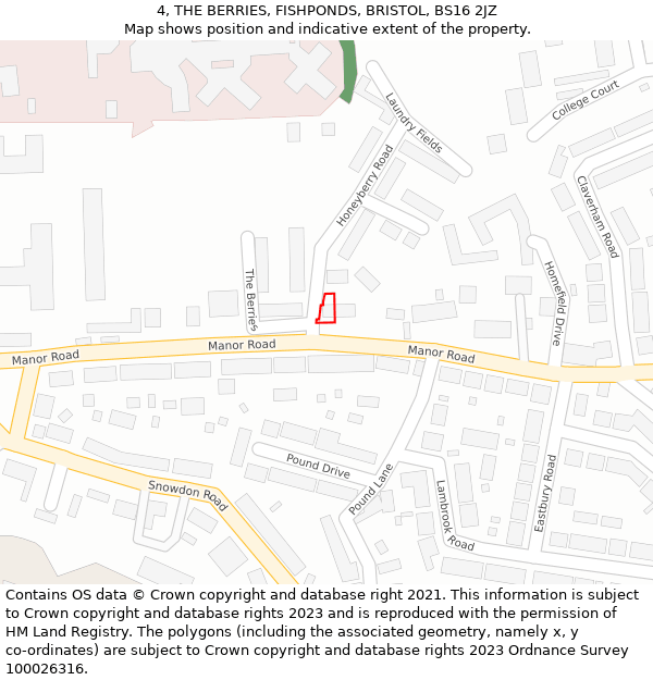 4, THE BERRIES, FISHPONDS, BRISTOL, BS16 2JZ: Location map and indicative extent of plot