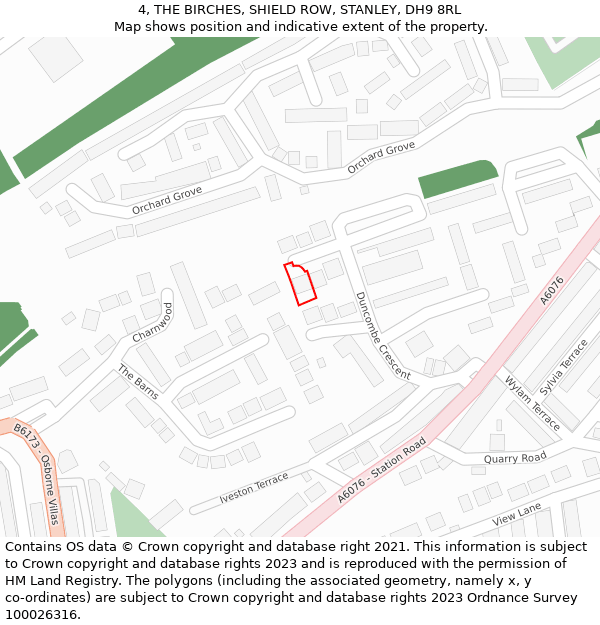 4, THE BIRCHES, SHIELD ROW, STANLEY, DH9 8RL: Location map and indicative extent of plot