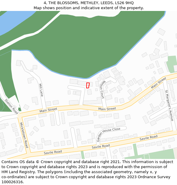 4, THE BLOSSOMS, METHLEY, LEEDS, LS26 9HQ: Location map and indicative extent of plot