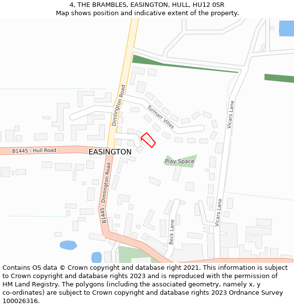 4, THE BRAMBLES, EASINGTON, HULL, HU12 0SR: Location map and indicative extent of plot