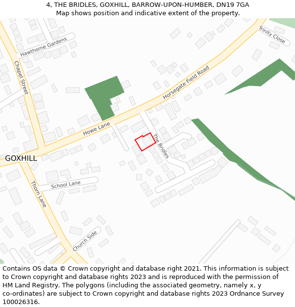 4, THE BRIDLES, GOXHILL, BARROW-UPON-HUMBER, DN19 7GA: Location map and indicative extent of plot