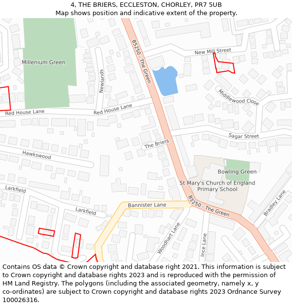 4, THE BRIERS, ECCLESTON, CHORLEY, PR7 5UB: Location map and indicative extent of plot