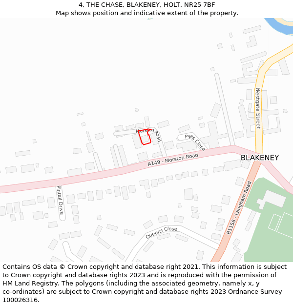 4, THE CHASE, BLAKENEY, HOLT, NR25 7BF: Location map and indicative extent of plot