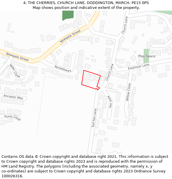 4, THE CHERRIES, CHURCH LANE, DODDINGTON, MARCH, PE15 0PS: Location map and indicative extent of plot