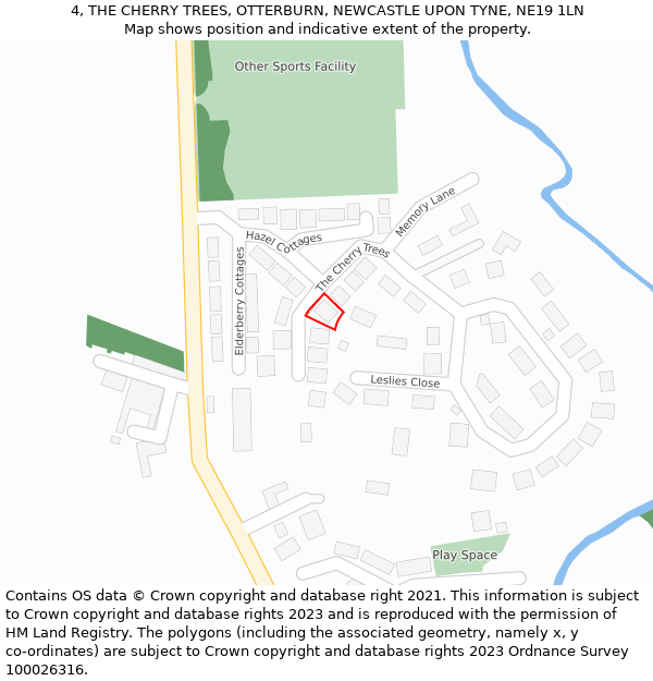 4, THE CHERRY TREES, OTTERBURN, NEWCASTLE UPON TYNE, NE19 1LN: Location map and indicative extent of plot
