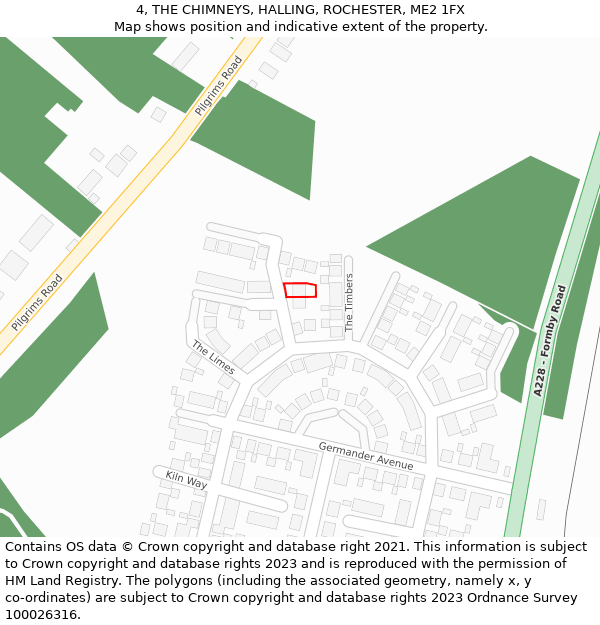 4, THE CHIMNEYS, HALLING, ROCHESTER, ME2 1FX: Location map and indicative extent of plot