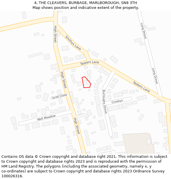 4, THE CLEAVERS, BURBAGE, MARLBOROUGH, SN8 3TH: Location map and indicative extent of plot