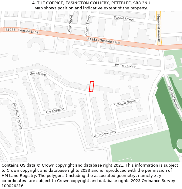 4, THE COPPICE, EASINGTON COLLIERY, PETERLEE, SR8 3NU: Location map and indicative extent of plot