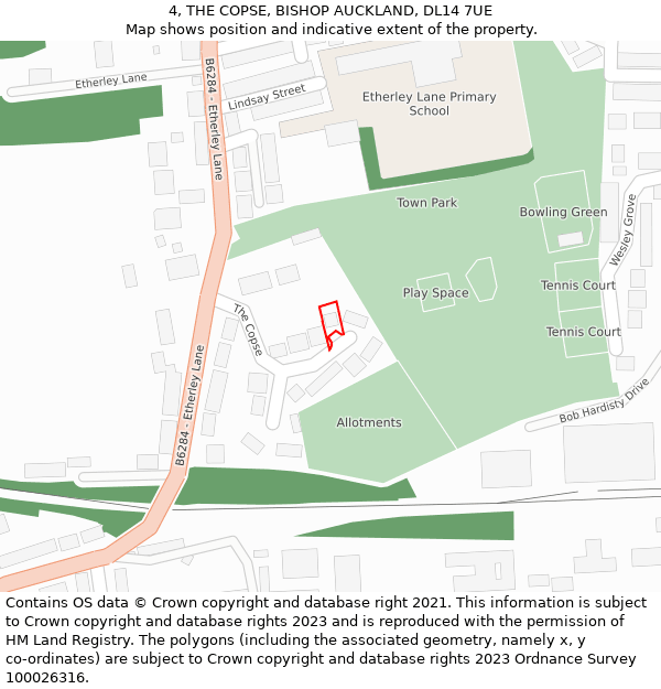 4, THE COPSE, BISHOP AUCKLAND, DL14 7UE: Location map and indicative extent of plot