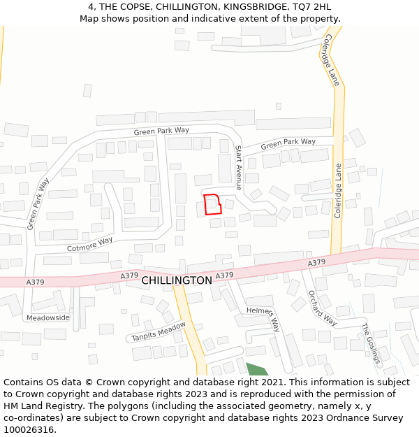 4, THE COPSE, CHILLINGTON, KINGSBRIDGE, TQ7 2HL: Location map and indicative extent of plot