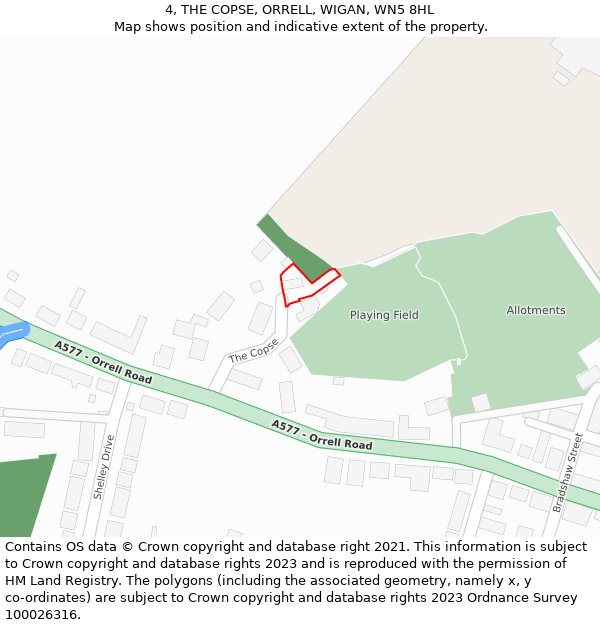 4, THE COPSE, ORRELL, WIGAN, WN5 8HL: Location map and indicative extent of plot
