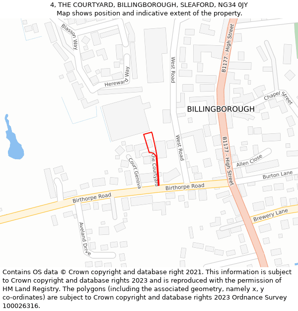 4, THE COURTYARD, BILLINGBOROUGH, SLEAFORD, NG34 0JY: Location map and indicative extent of plot