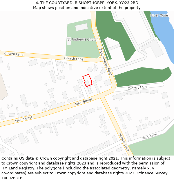 4, THE COURTYARD, BISHOPTHORPE, YORK, YO23 2RD: Location map and indicative extent of plot