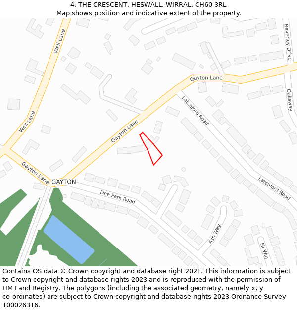 4, THE CRESCENT, HESWALL, WIRRAL, CH60 3RL: Location map and indicative extent of plot