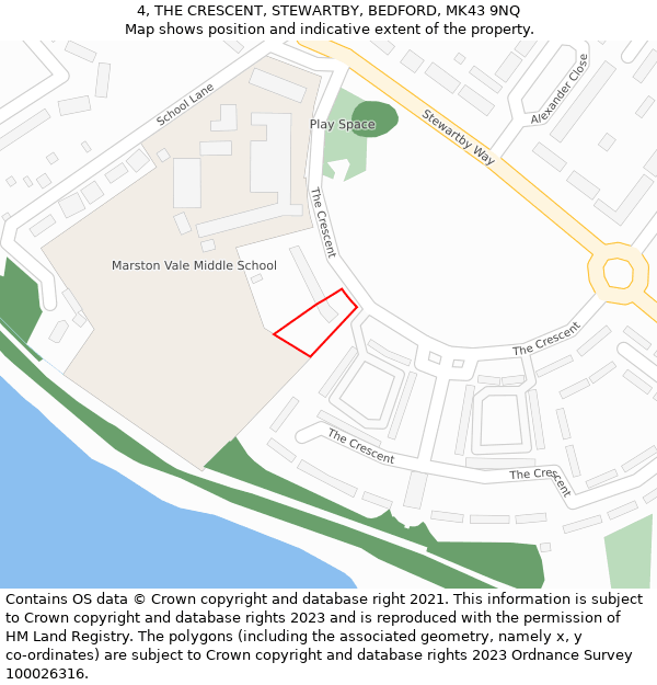 4, THE CRESCENT, STEWARTBY, BEDFORD, MK43 9NQ: Location map and indicative extent of plot