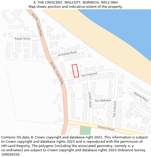 4, THE CRESCENT, WALCOTT, NORWICH, NR12 0NH: Location map and indicative extent of plot