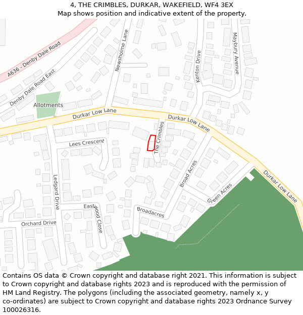 4, THE CRIMBLES, DURKAR, WAKEFIELD, WF4 3EX: Location map and indicative extent of plot